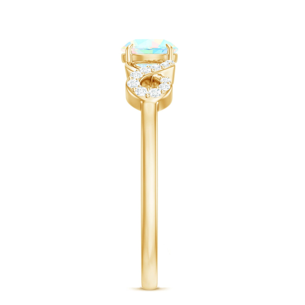 Certified Real Ethiopian Rainbow Opal Diamond Engagement Ring with Criss Cross Shank