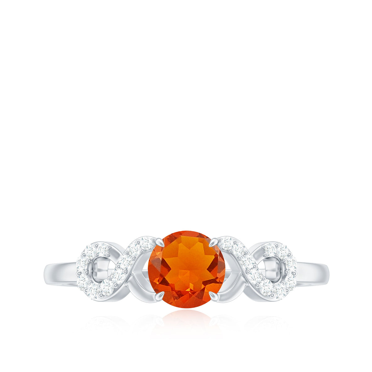 Round Shape Solitaire Fire Opal Infinity Engagement Ring with Diamond