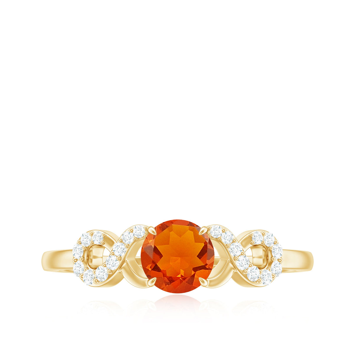 Round Shape Solitaire Fire Opal Infinity Engagement Ring with Diamond