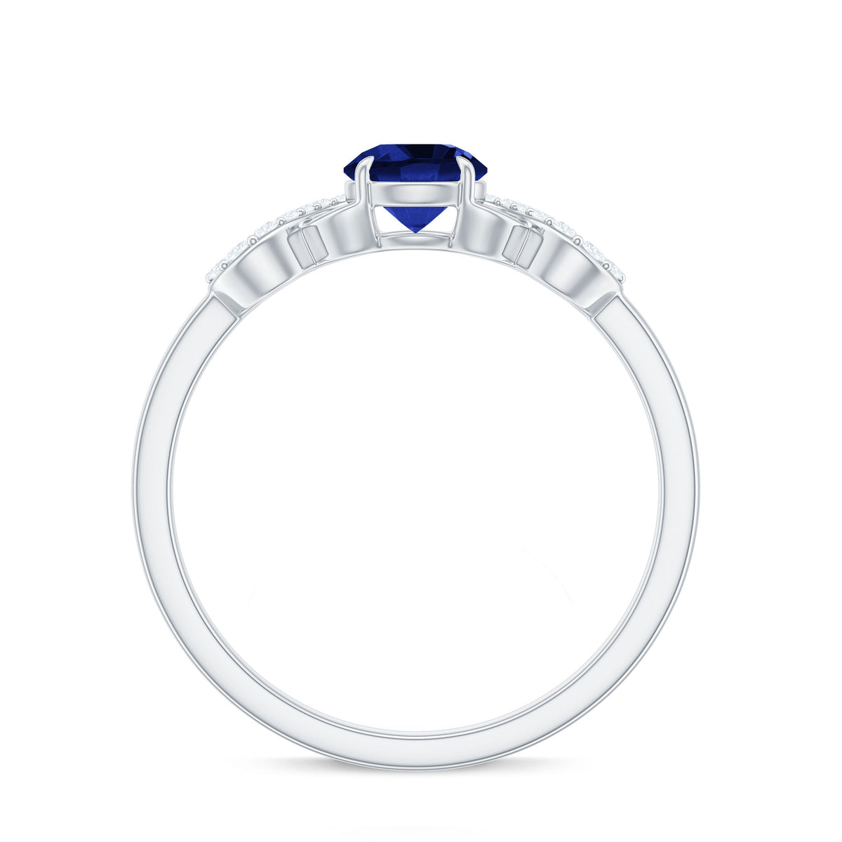 Certified 0.6 Carat Lab Grown Blue Sapphire Engagement Ring with Diamond Infinity Knot