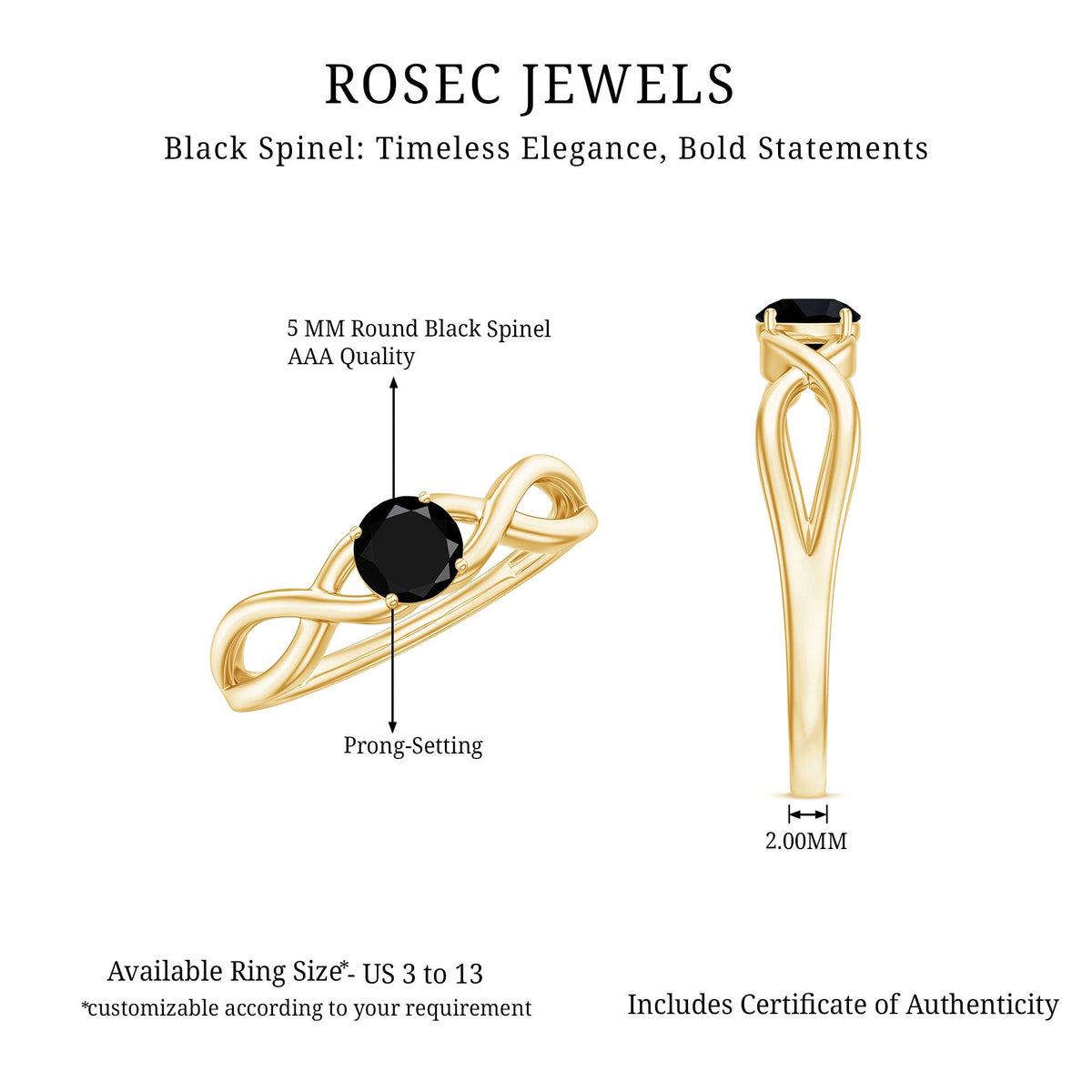 Natural Black Spinel Proposal Ring with Crossover Shank
