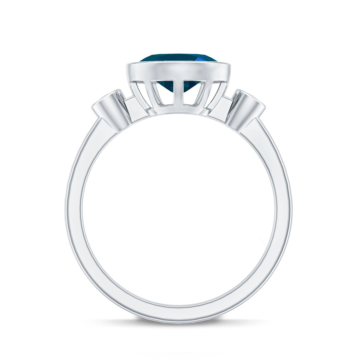Oval London Blue Topaz Bezel Set Engagement Ring with Diamond