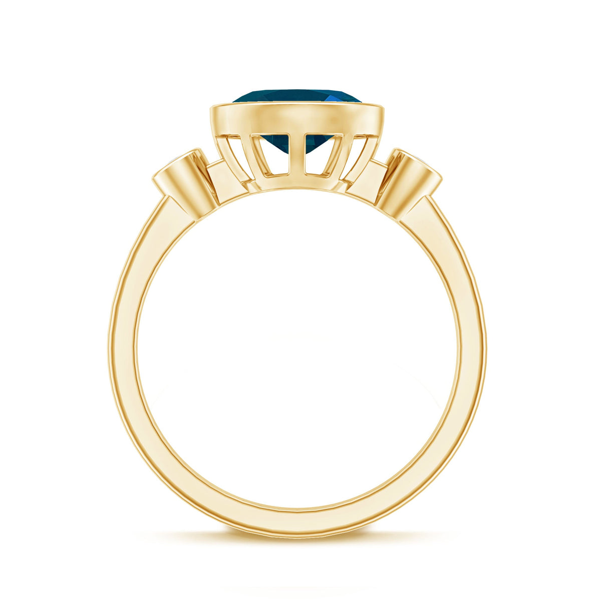 Oval London Blue Topaz Bezel Set Engagement Ring with Diamond
