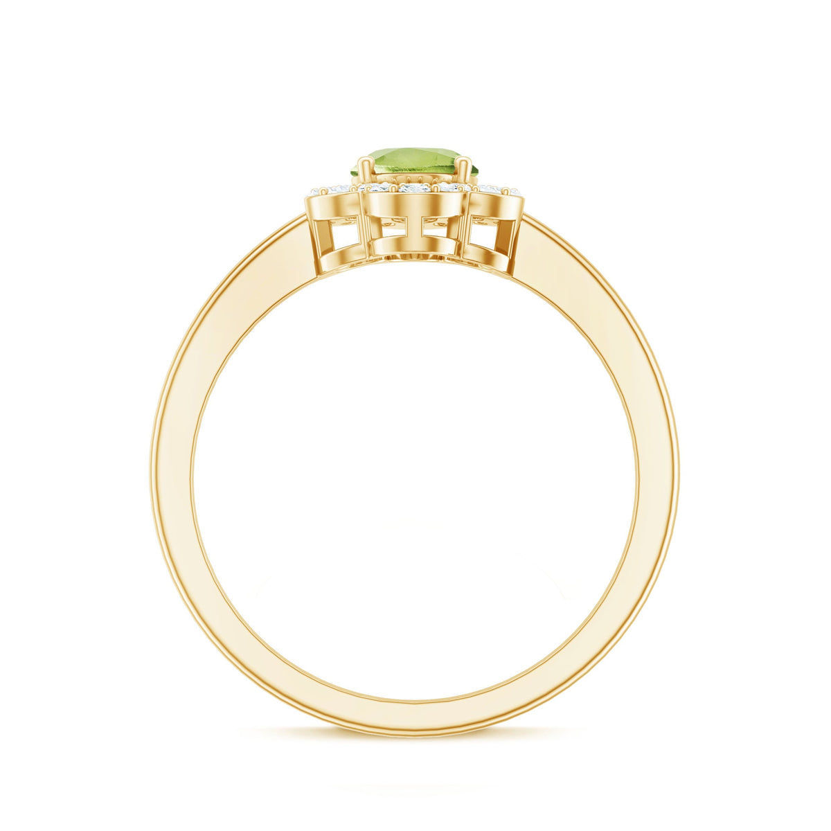 Natural 1 Carat Peridot Flower Engagement Ring with Diamond