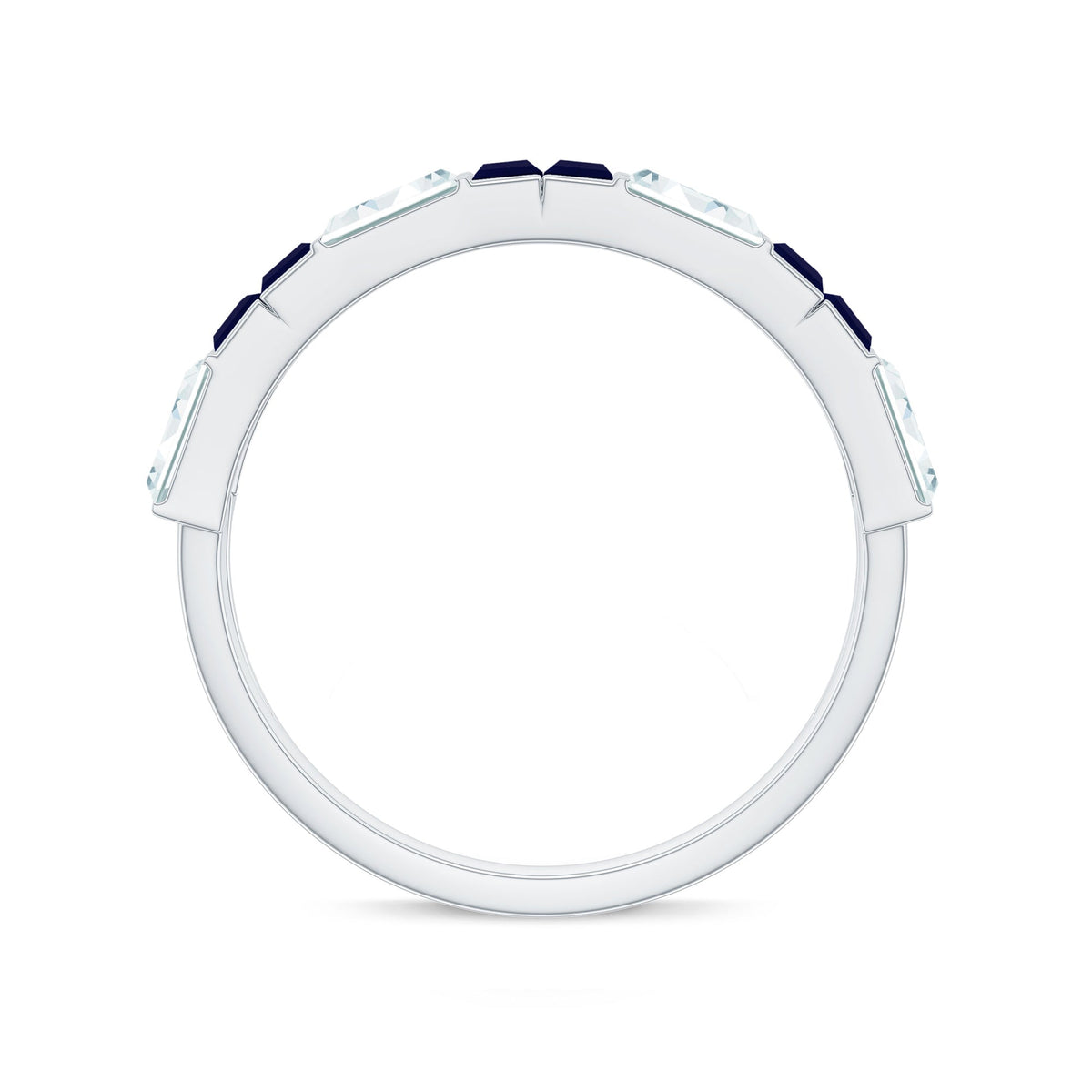 Certified Real Baguette Blue Sapphire Half Eternity Band Ring with Moissanite