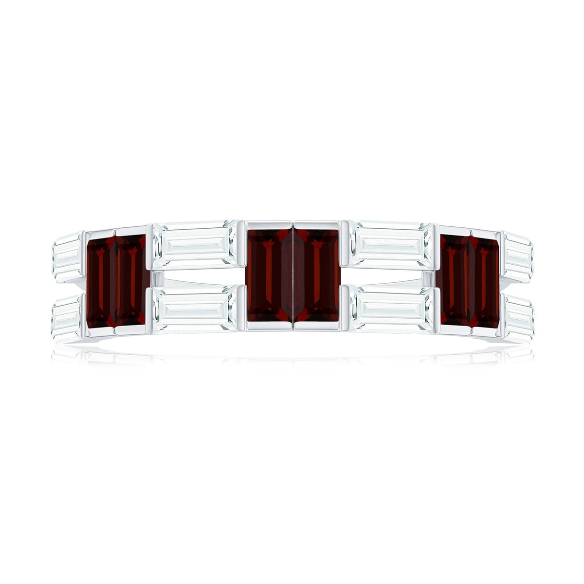 Certified Real Baguette Garnet Half Eternity Wedding Band