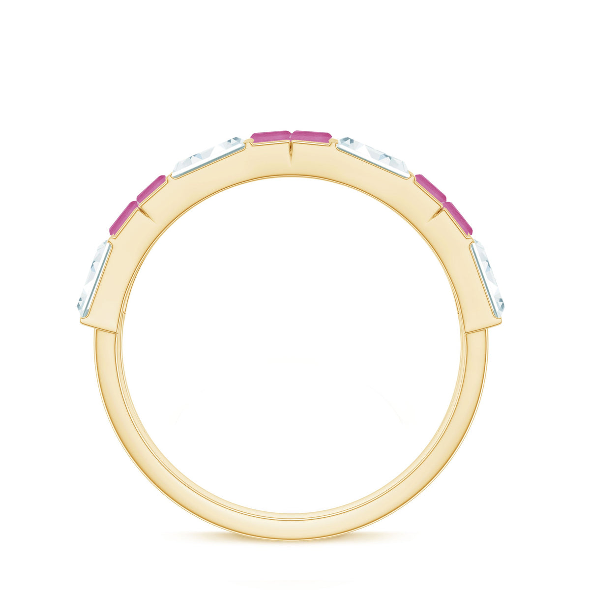 Baguette Shape Pink Tourmaline and Moissanite Half Eternity Ring