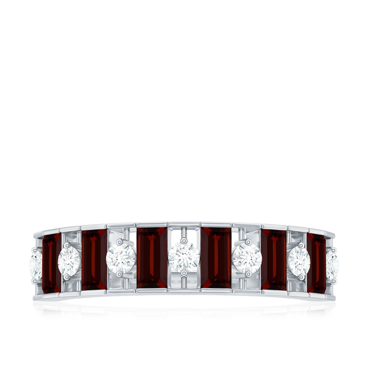 Classic Garnet Baguette Eternity Wedding Band with Diamond