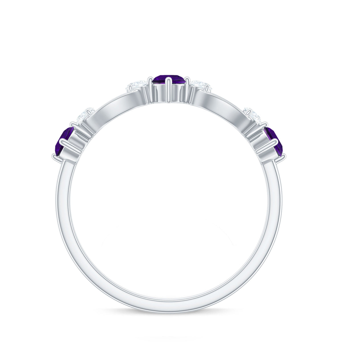 Natural Amethyst Diamond Promise Ring for Women