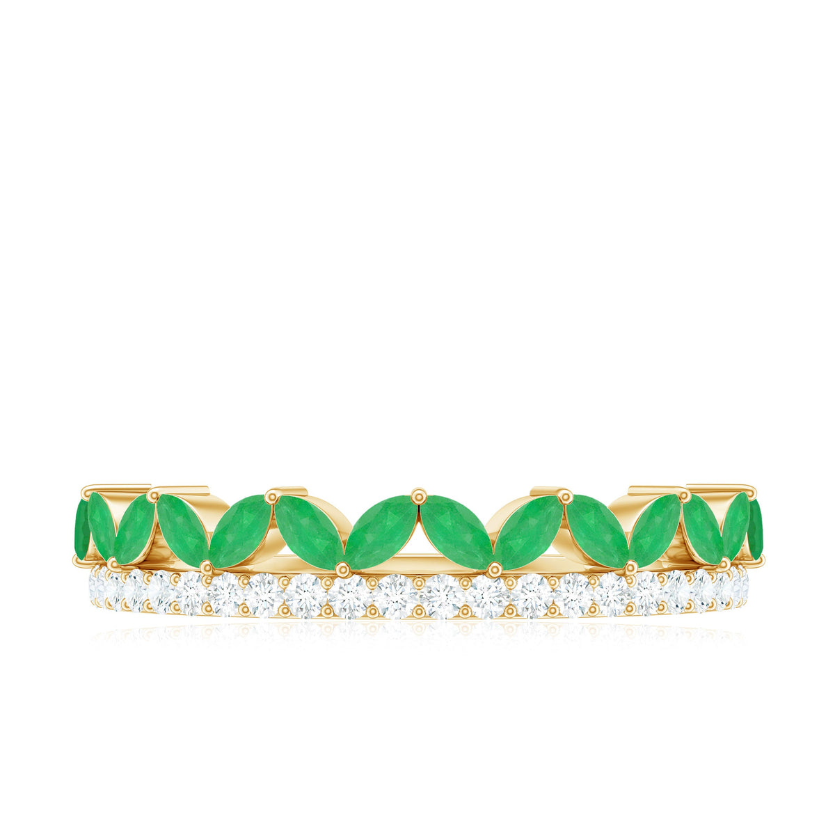 Real Marquise Emerald Half Eternity Wedding Band with Diamond
