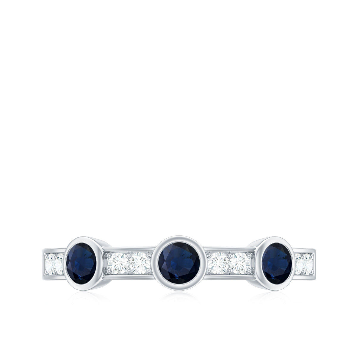 Natural Blue Sapphire Half Eternity Ring with Diamond for Women