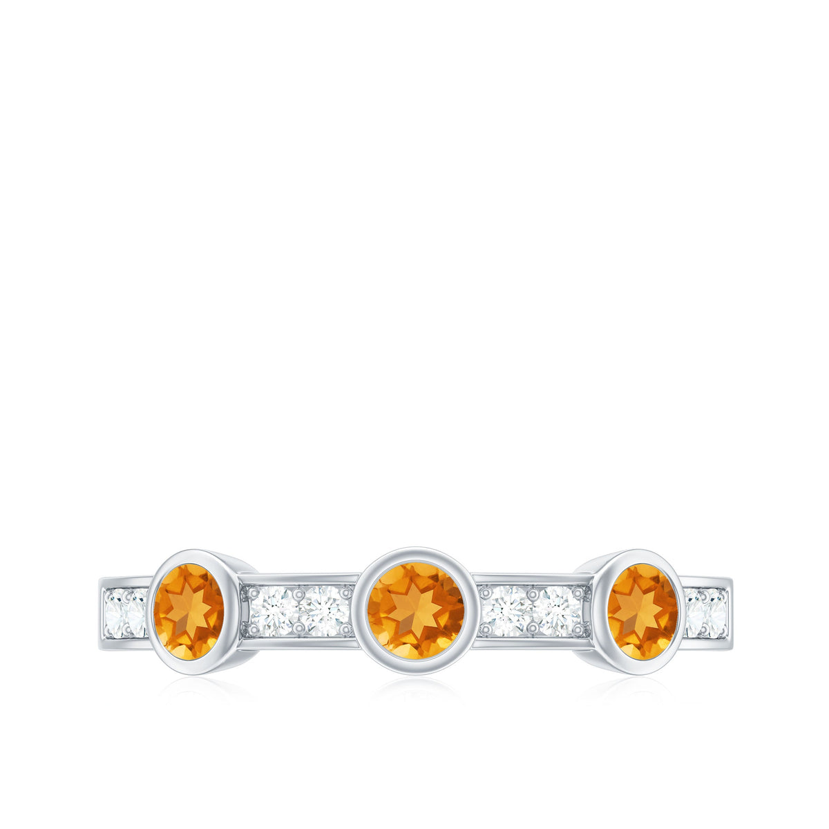 Real Citrine Diamond Half Eternity Wedding Band in Bezel Setting