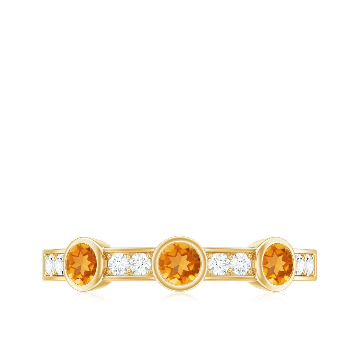 Real Citrine Diamond Half Eternity Wedding Band in Bezel Setting