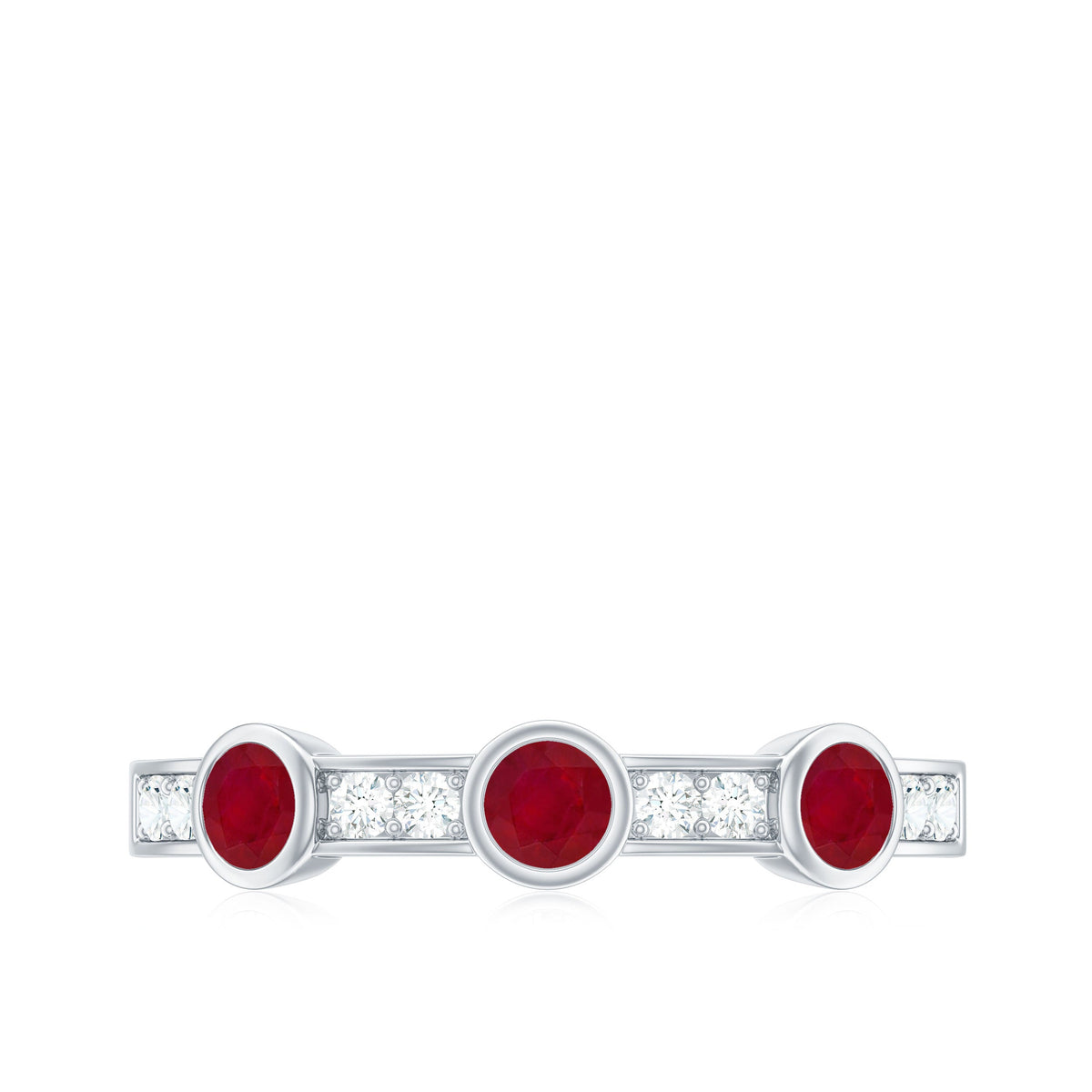 Natural Bezel Set Ruby Half Eternity Ring with Diamond