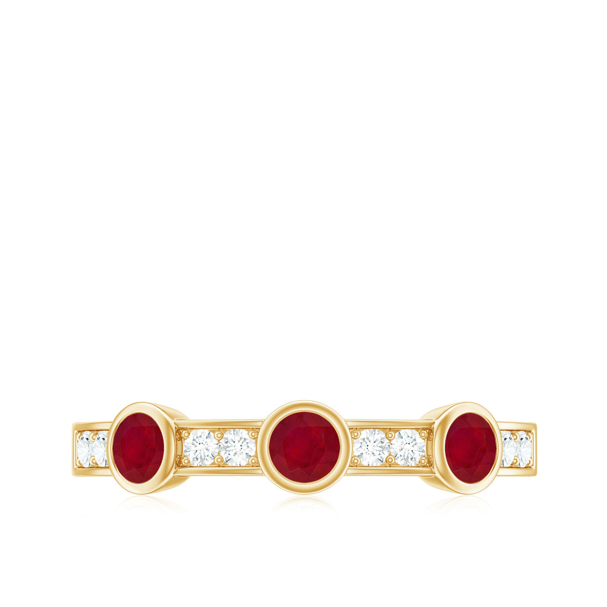 Natural Bezel Set Ruby Half Eternity Ring with Diamond