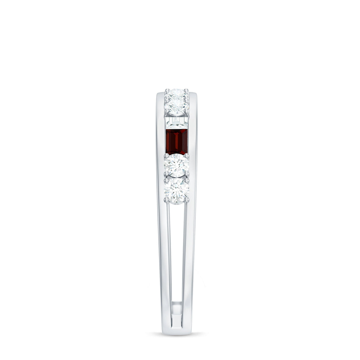Genuine Baguette Garnet Half Eternity Band with Diamond