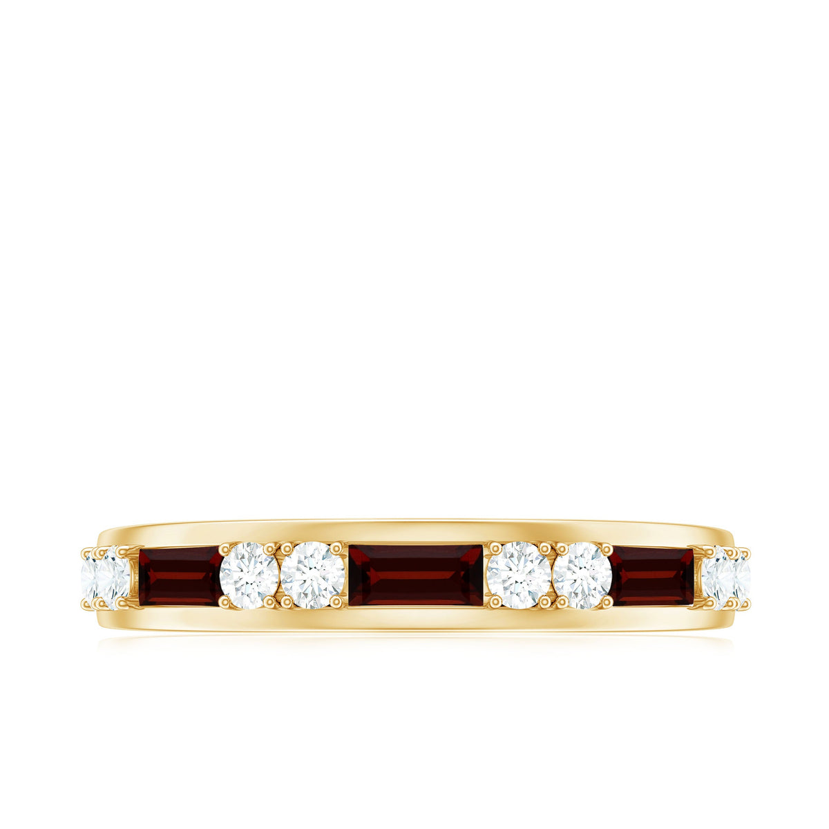 Genuine Baguette Garnet Half Eternity Band with Diamond