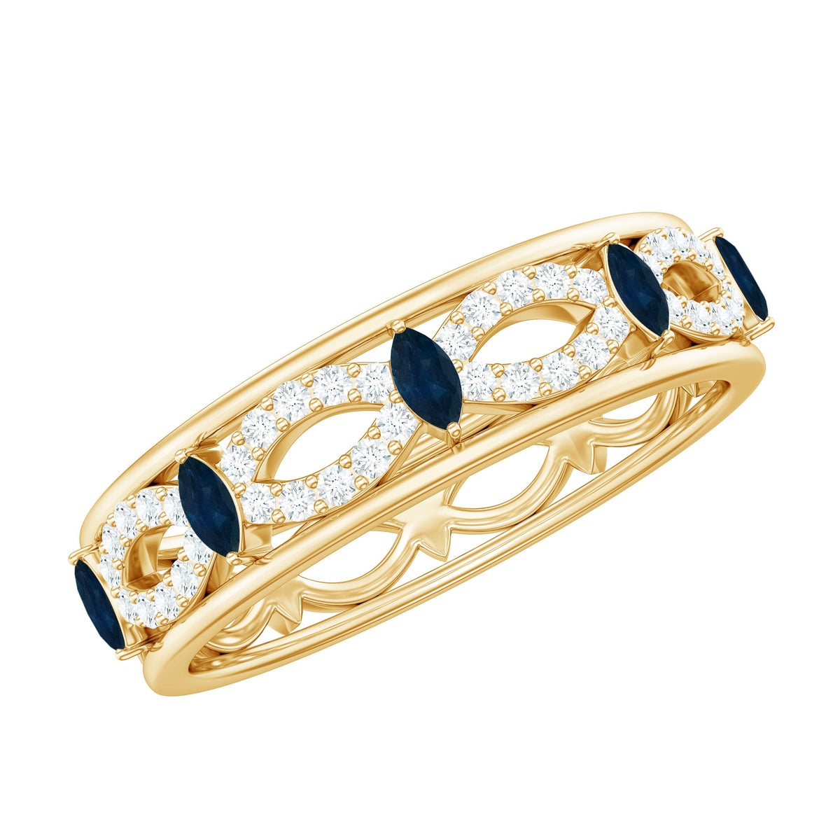 Natural Blue Sapphire Infinity Wedding Band with Diamond