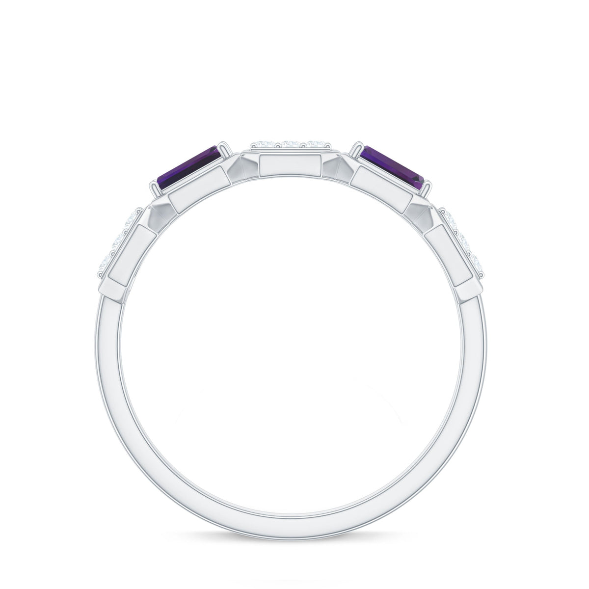 Natural Baguette Amethyst Half Eternity Wedding Band with Diamond