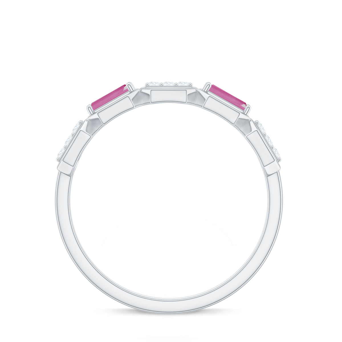 Pink Tourmaline and Diamond Geometric Half Eternity Ring