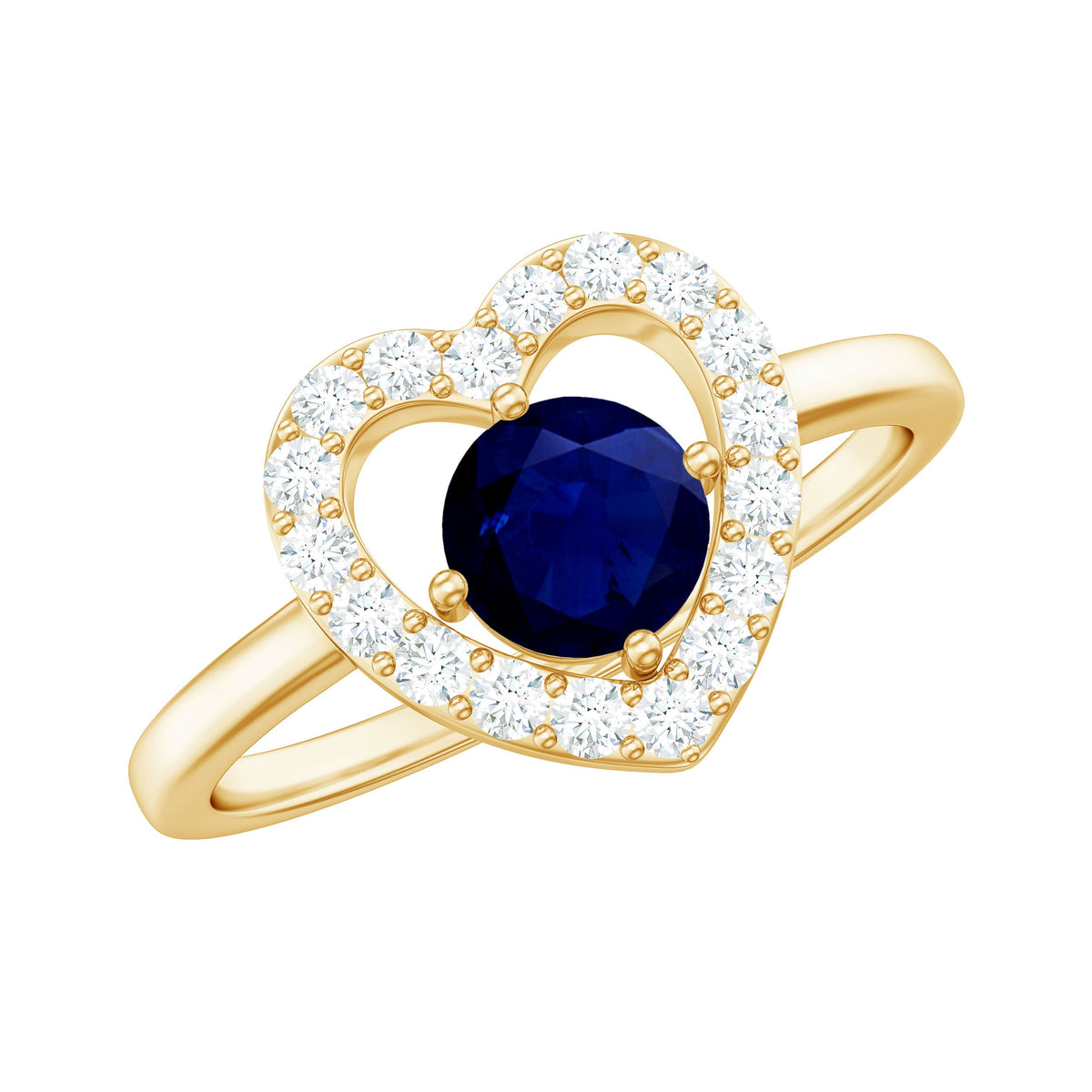 Natural 0.9 Carat Blue Sapphire Heart Engagement Ring with Diamond