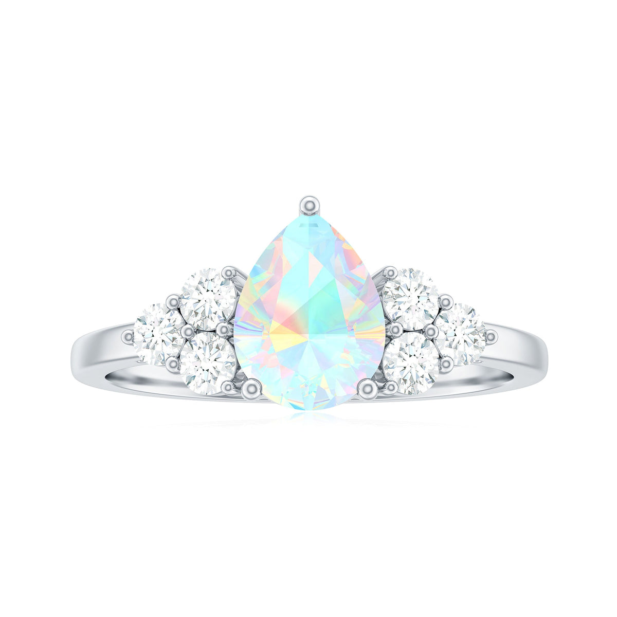 Natural 2 Carat Ethiopian Opal Pear Shaped Engagement Ring with Diamond Trio