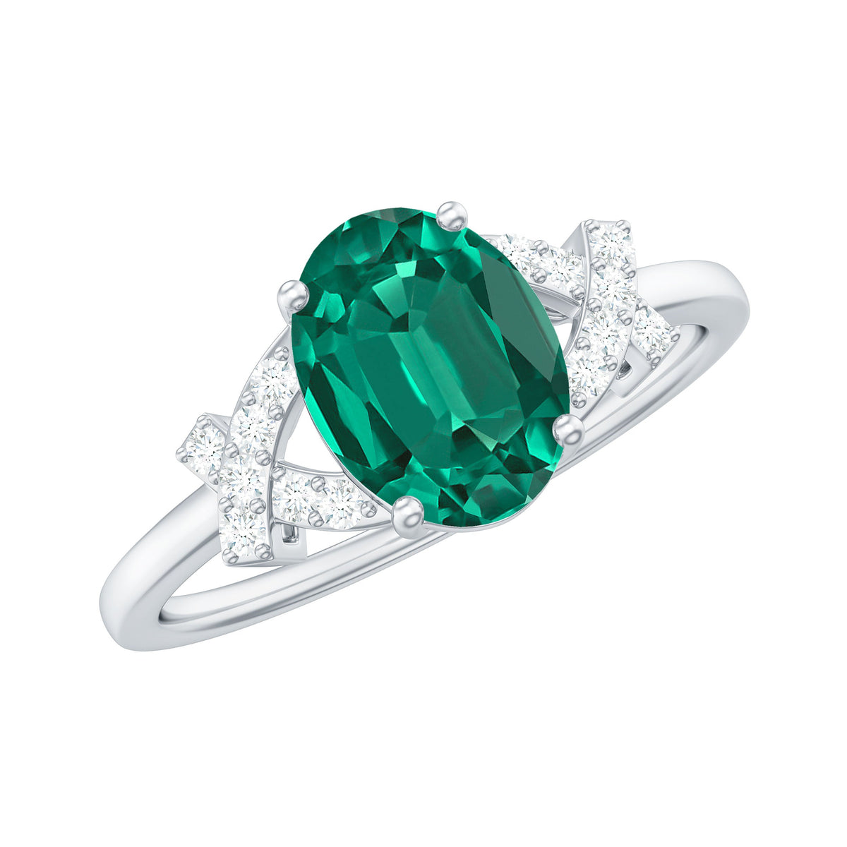 Certified 1.2 Carat Oval Lab Grown Emerald Engagement Ring with Diamond