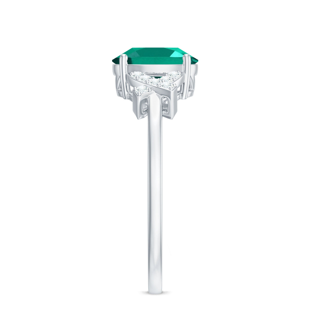 Certified 1.2 Carat Oval Lab Grown Emerald Engagement Ring with Diamond