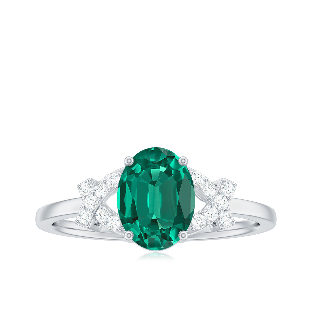 Certified 1.2 Carat Oval Lab Grown Emerald Engagement Ring with Diamond