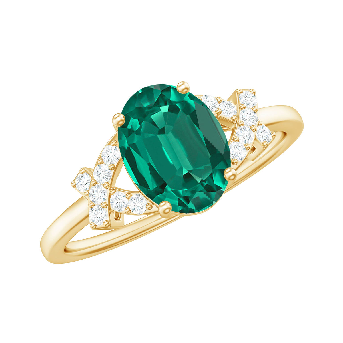 Certified 1.2 Carat Oval Lab Grown Emerald Engagement Ring with Diamond