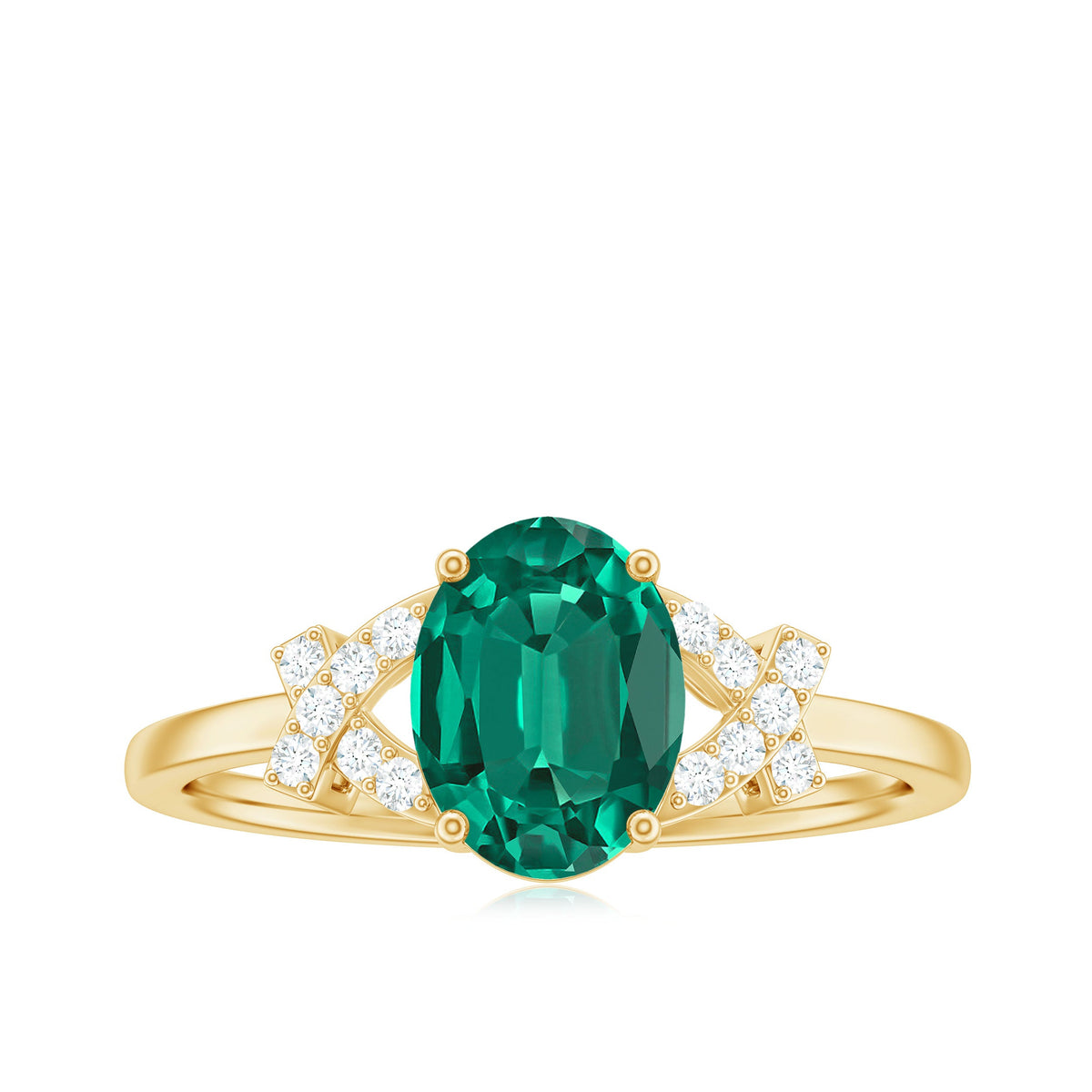 Certified 1.2 Carat Oval Lab Grown Emerald Engagement Ring with Diamond