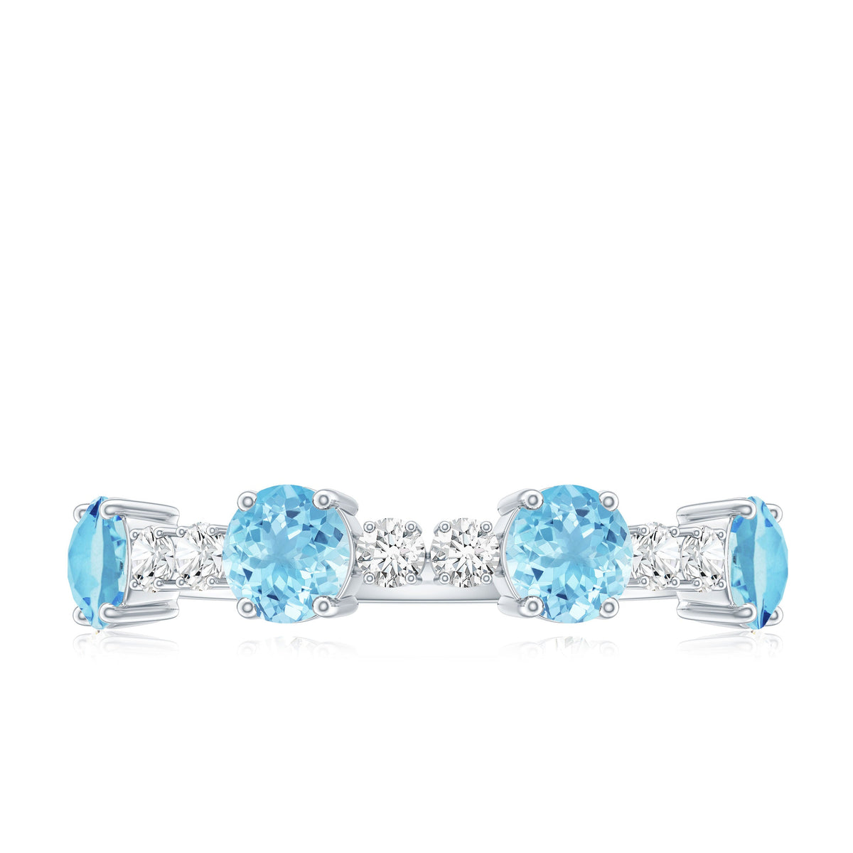Genuine Aquamarine and Diamond Half Eternity Ring in Prong Setting