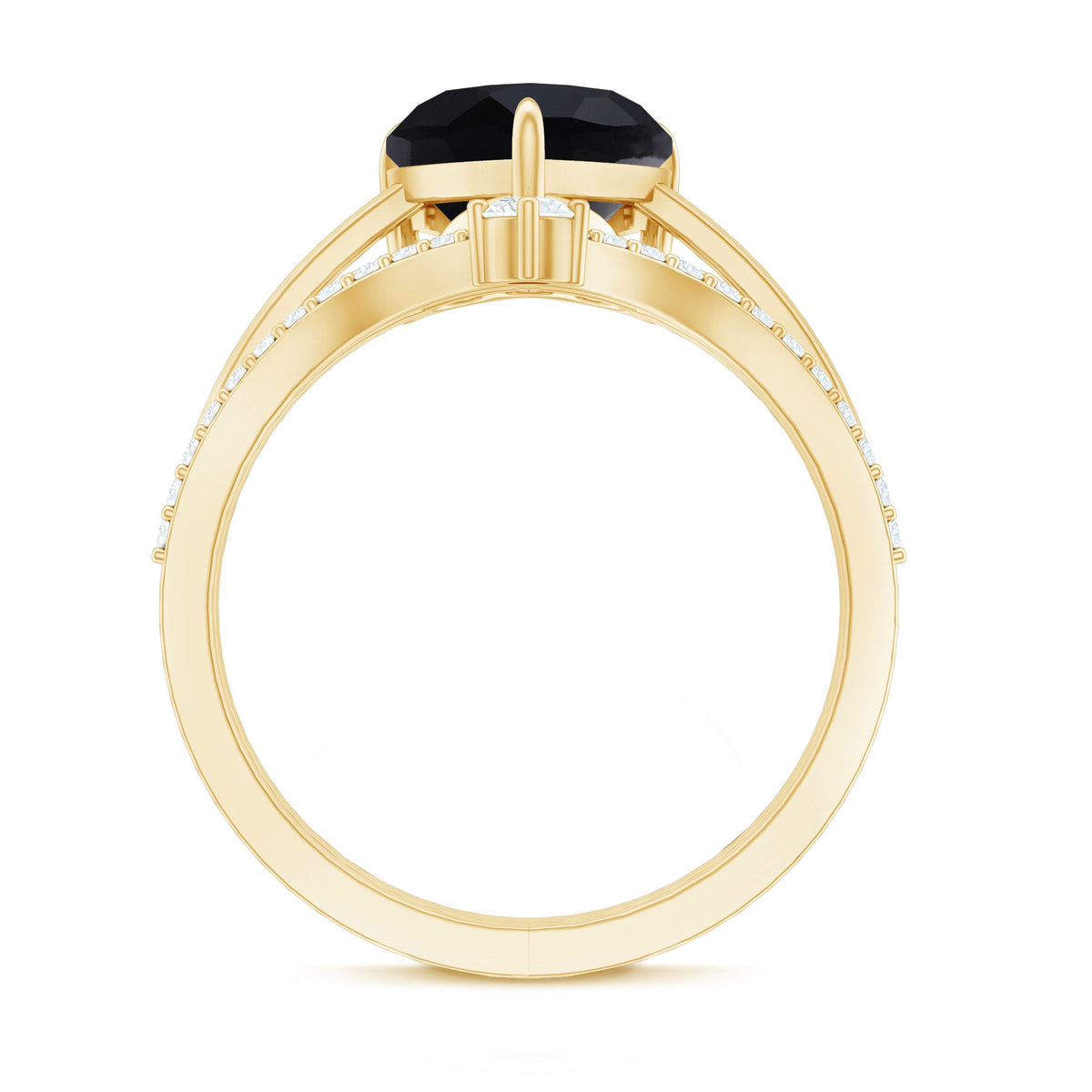 Real Black Onyx and Diamond Heart Wedding Ring Set