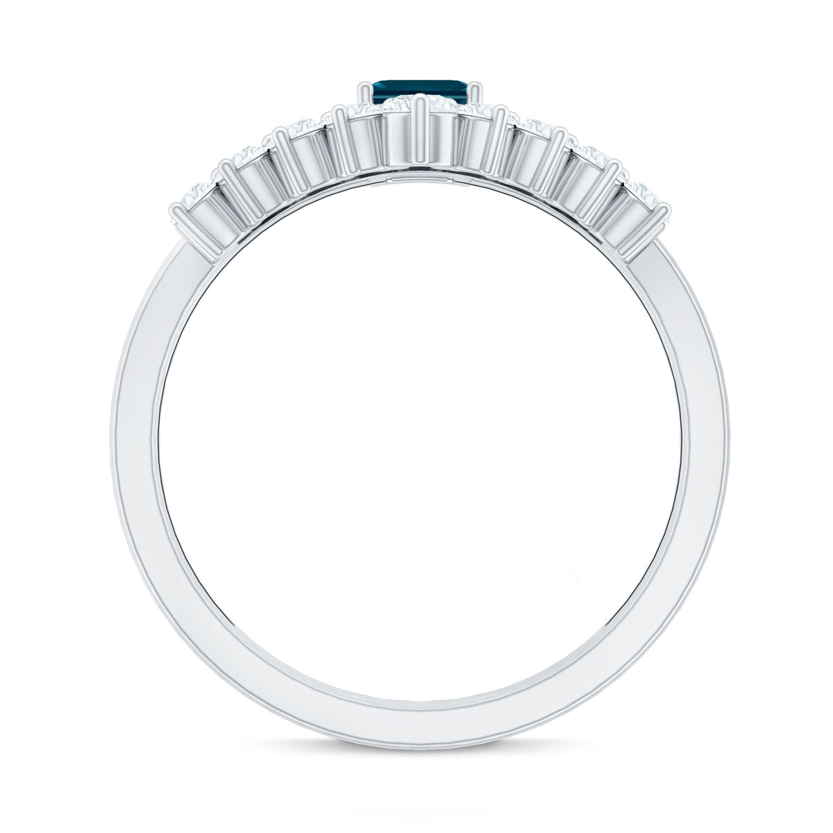 London Blue Topaz Engagement Ring with Diamond Wedding Band