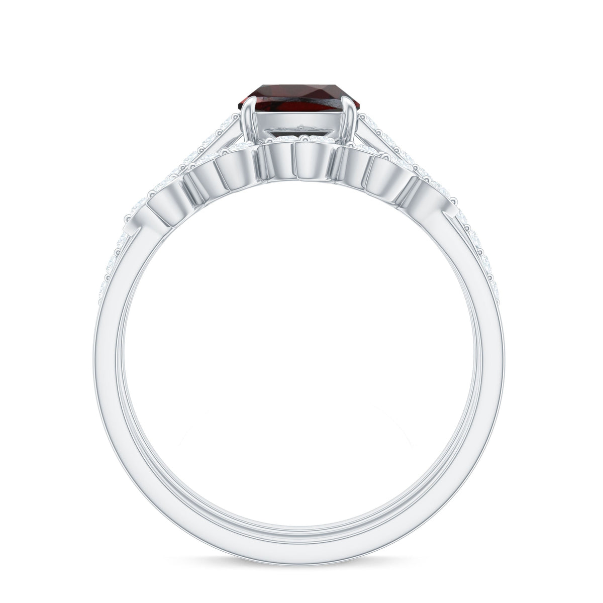 3.2 Carat Natural Cushion Cut Garnet Diamond Wedding Bridal Ring Set of 2