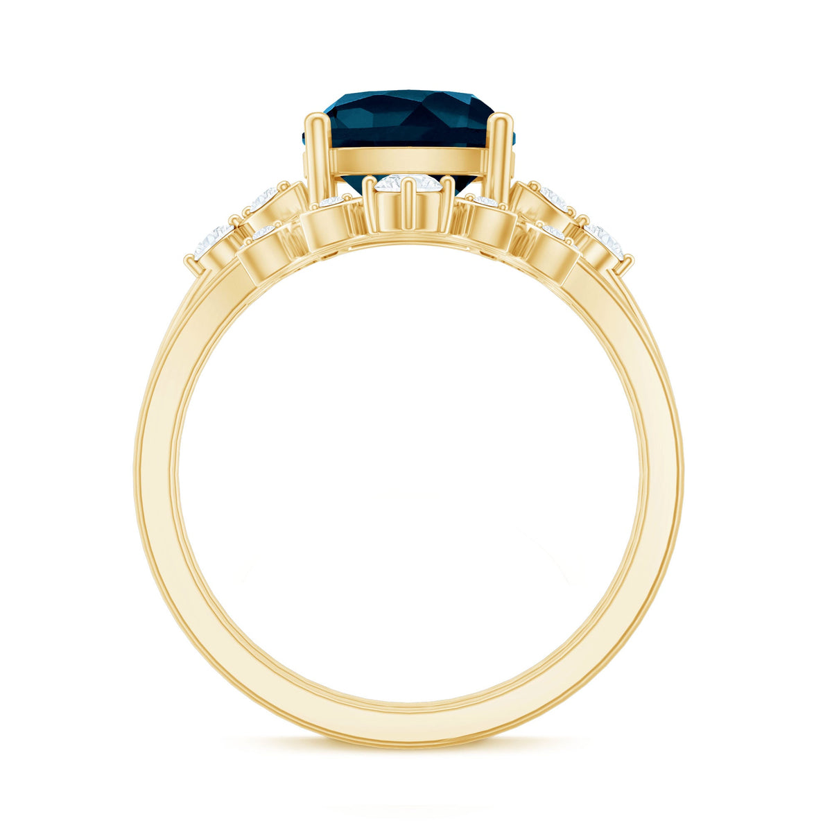 Vintage London Blue Topaz and Diamond Engagement Ring Set