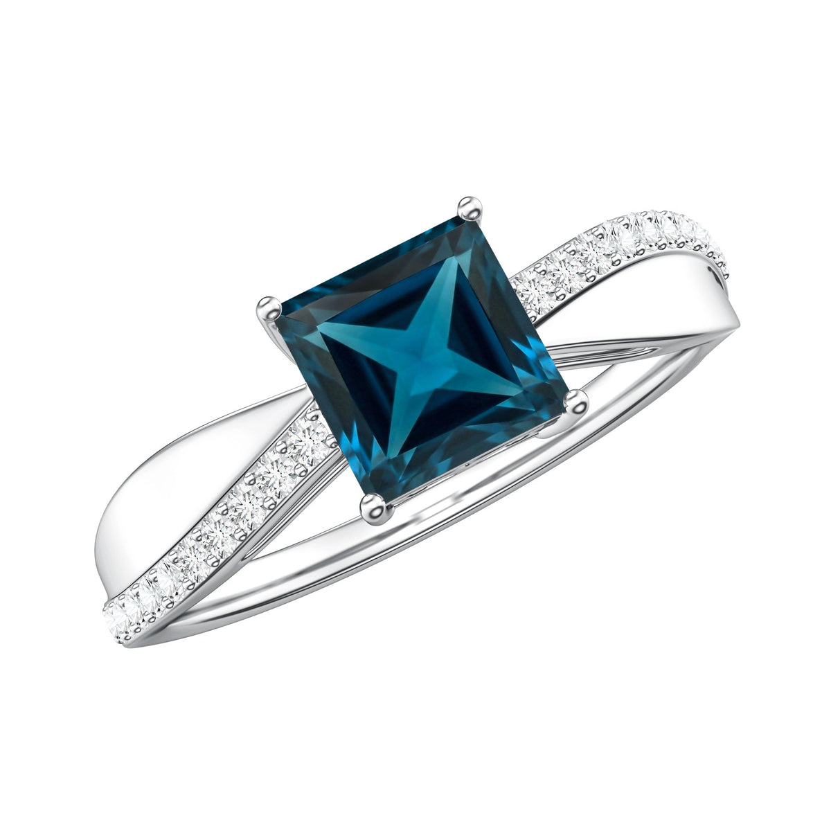1 Carat Princess Cut London Blue Topaz Solitaire Engagement Ring For Women