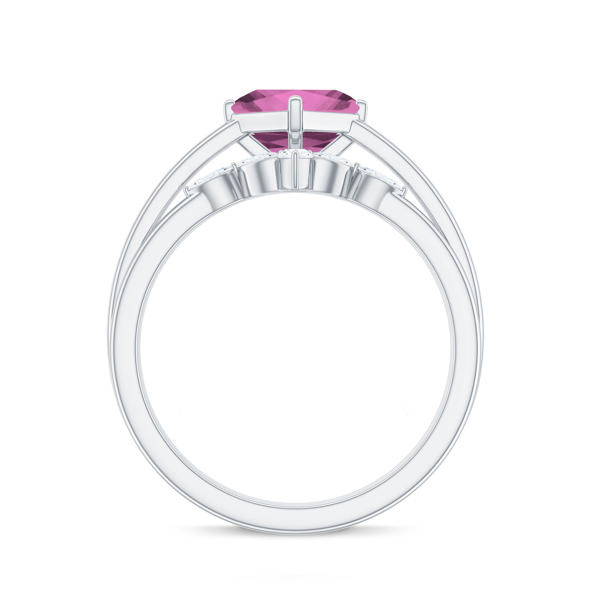 Princess Cut Pink Tourmaline Solitaire Ring Set with Diamond