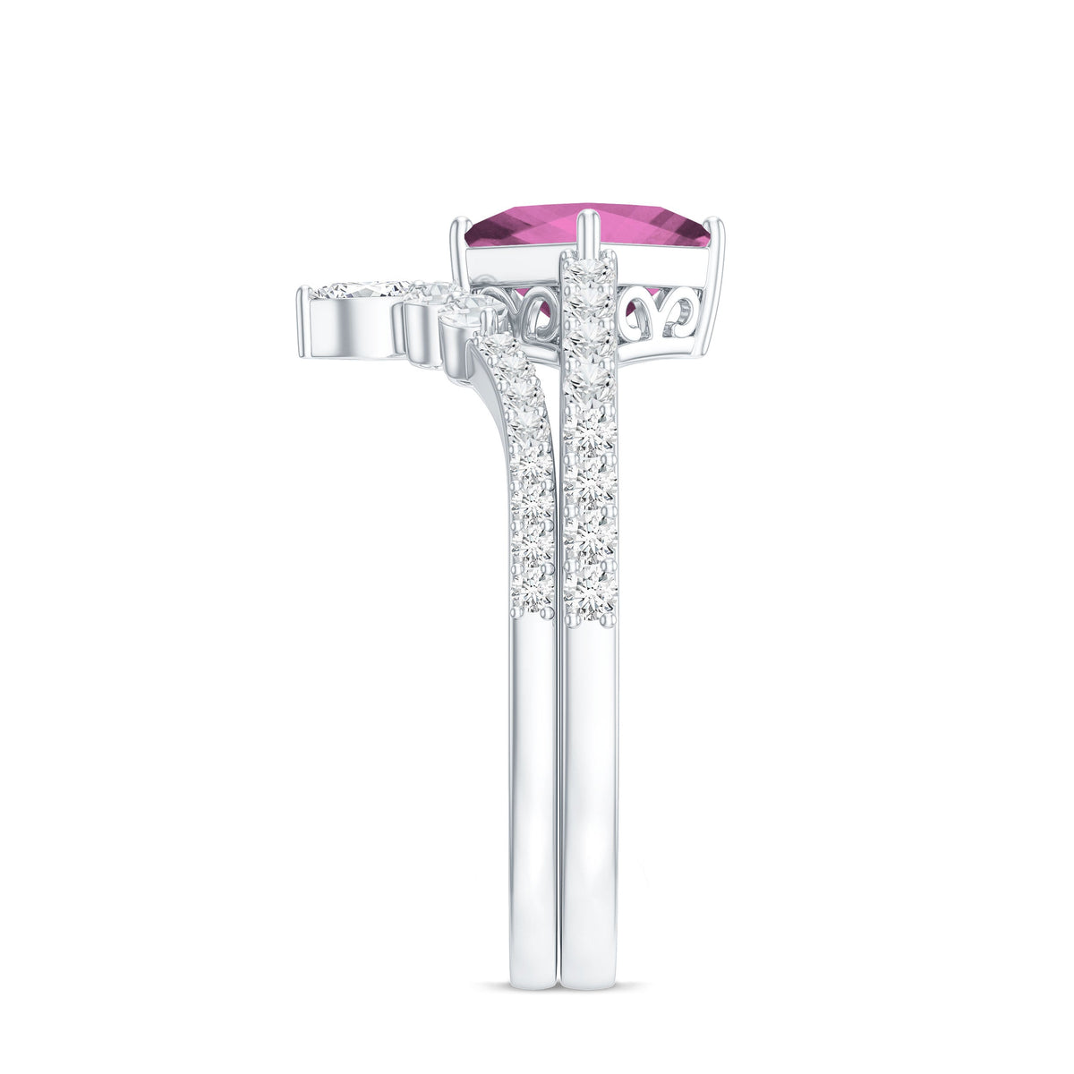 1 Carat Princess Cut Pink tourmaline and Diamond Wedding Ring Set for Women
