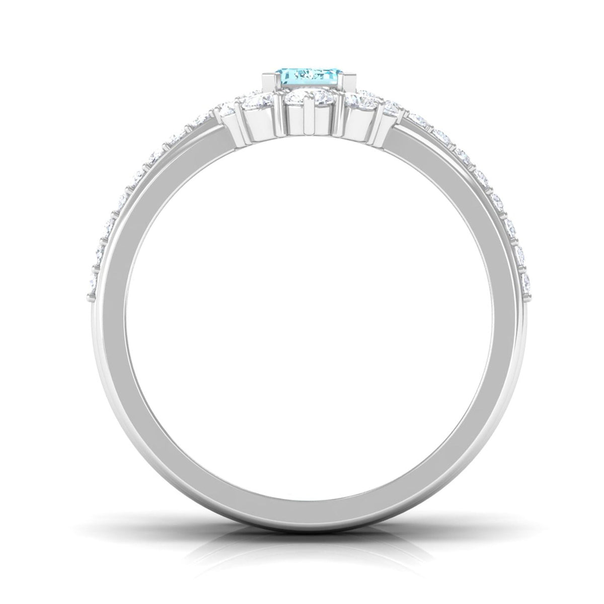 Certified Emerald Cut Real Aquamarine Trio Wedding Ring Set with Diamond