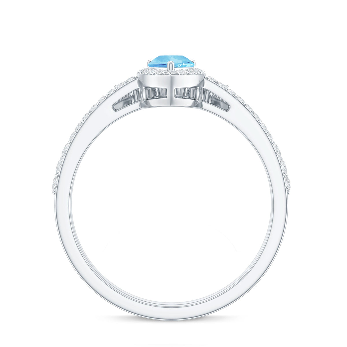 Genuine Aquamarine Teardrop Bridal Ring Set with Diamond Halo
