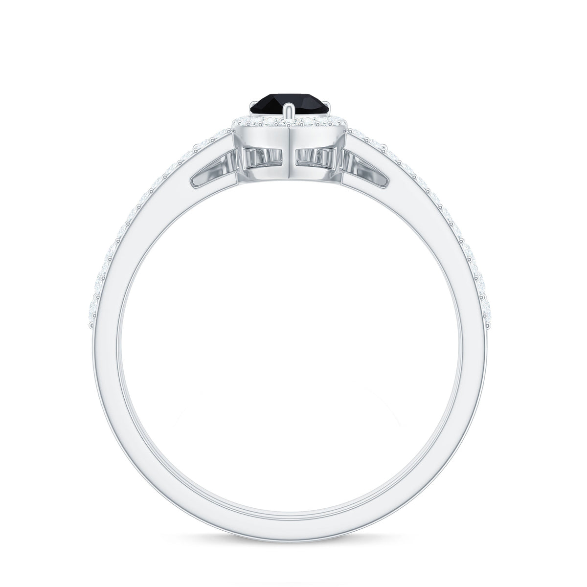 Natural Black Spinel Pear Shaped Engagement Ring with Moissanite Enhancer