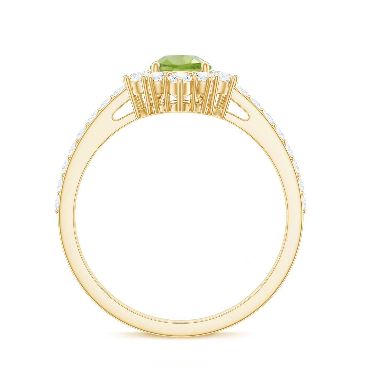 Natural 1 Carat Peridot Teardrop Engagement Ring with Diamond Half Halo