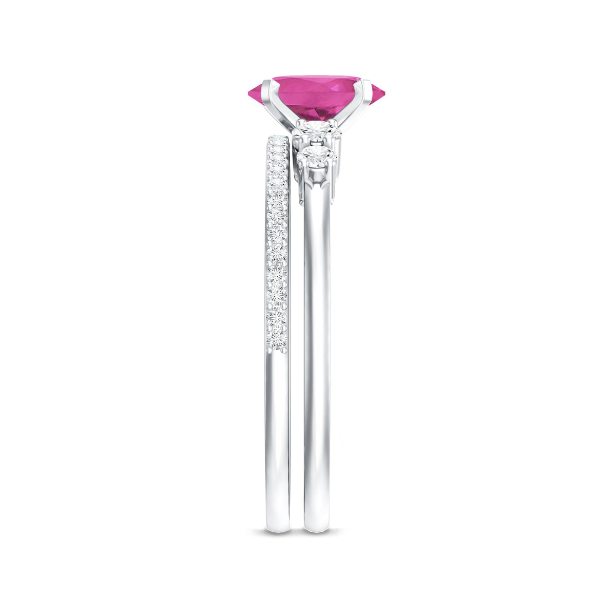 Oval Pink Tourmaline Engagement Ring with Lab Grown Diamond Wedding Band