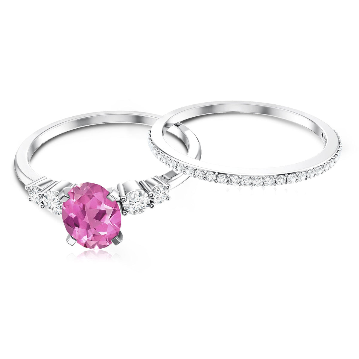 Oval Pink Tourmaline Engagement Ring with Lab Grown Diamond Wedding Band