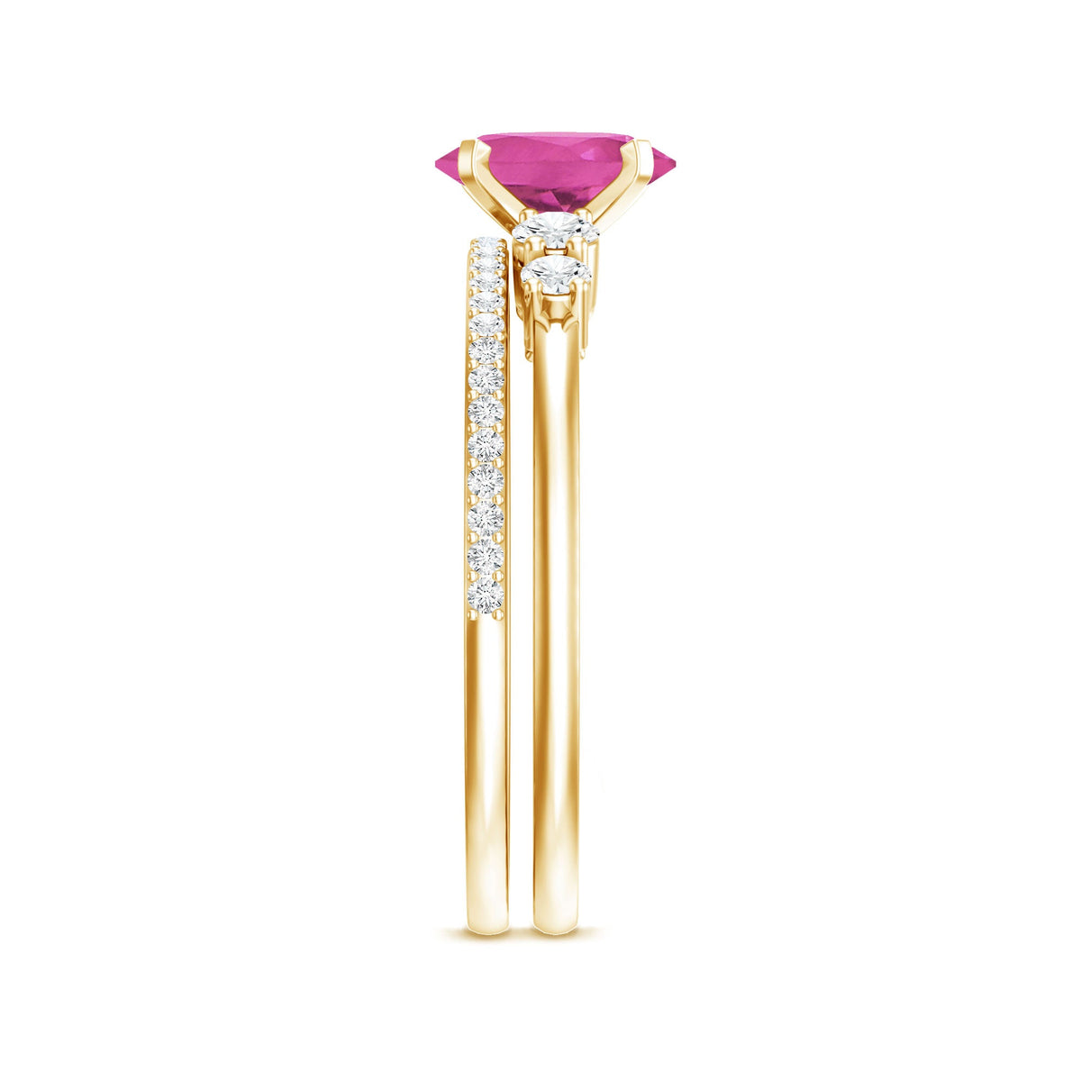 Oval Pink Tourmaline Engagement Ring with Lab Grown Diamond Wedding Band