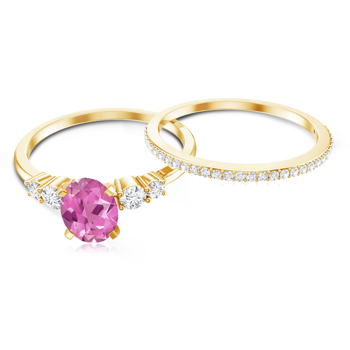 Oval Pink Tourmaline Engagement Ring with Lab Grown Diamond Wedding Band