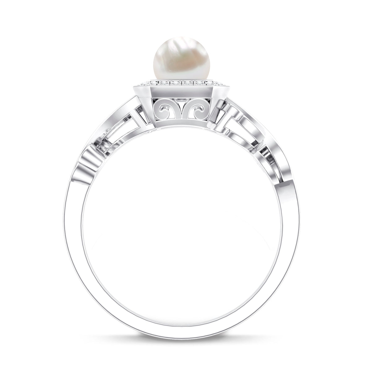 Vintage Inspired 2 Carat Pearl Engagement Ring with Diamond Halo