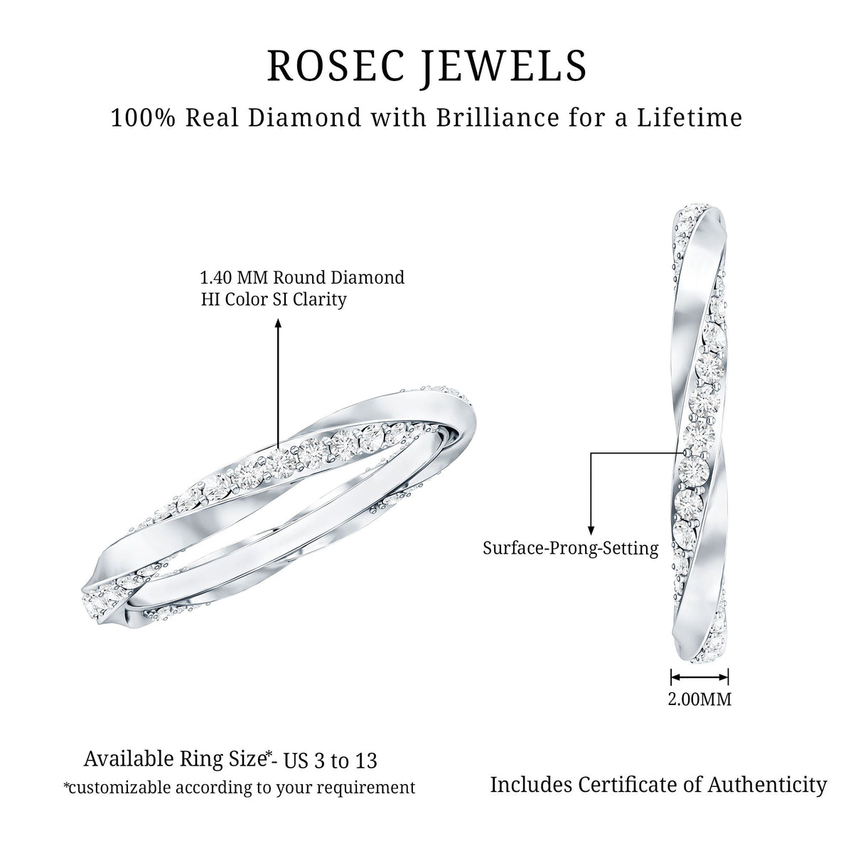 Certified Real Diamond Twisted Eternity Ring