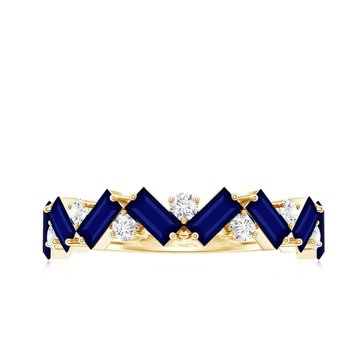 Certified Real Baguette Blue Sapphire Half Eternity Ring with Diamond